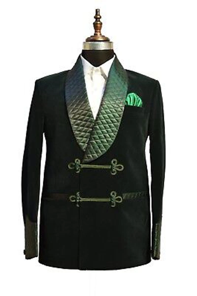 Pre-owned Handmade Men Smoking Jacket Blazers Green Elegant Luxury Stylish Designer Party Wear Uk