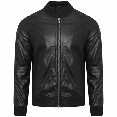 Pre-owned Claw Intl Men's Black Lambskin Leather Bomber Jacket With Shirt Style Knit Collar & Waist