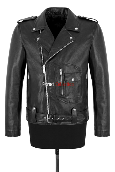 Pre-owned Smart Range Leather Men's Brando Biker Style Leather Jacket Real Cowhide Retro Riding Jacket Aster