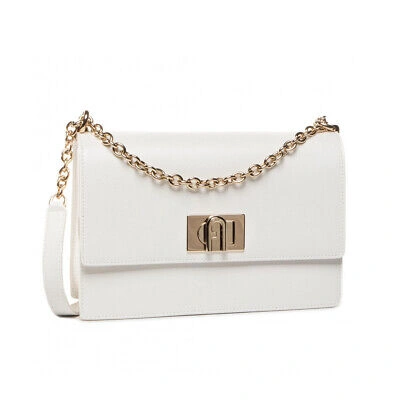 Pre-owned Furla Woman Crossbody Bag  1927 Small In White Leather Adjustable Shoulder Strap