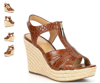 Pre-owned Michael Kors Berkley Wedge Chestnut Embossed Croc Women's Us Sizes 5-11/new