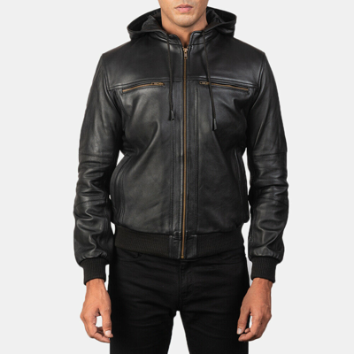 Pre-owned Ltd Mens Leather Biker Jacket Lambskin Black Hooded Jacket For Men Vintage Jacket