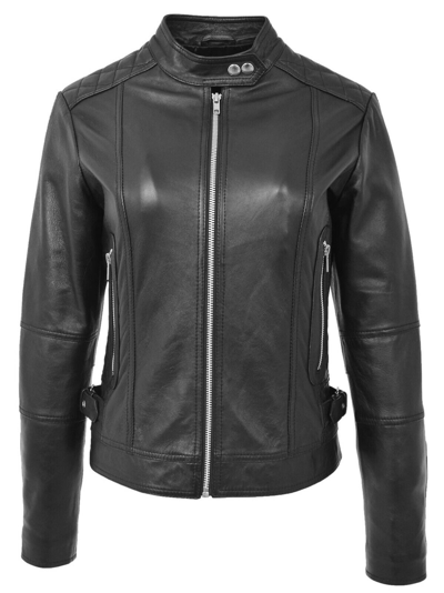 Pre-owned House Of Leather Womens Real Leather Biker Jacket Casual Zip Fastening Style Ruby Black