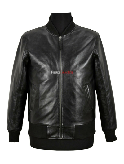 Pre-owned Smart Range Leather Men's Bomber Leather Jacket Black Lambskin Classic Retro Fashion Biker Jacket