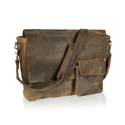 Pre-owned Woodlands Leather Brown 15″ Messenger Bag Front Patch Pocket Full Flap Over Br6025