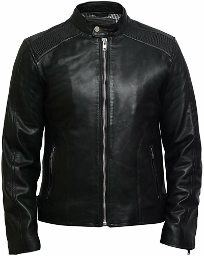 Pre-owned Brandslock Men's Classic Genuine Sheepskin Leather Motorcycle Biker Jacket Vintage Black
