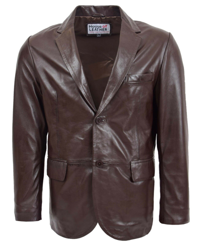 Pre-owned House Of Leather Mens Leather Blazer Two Button Classic Dinner Jacket Zavi Brown