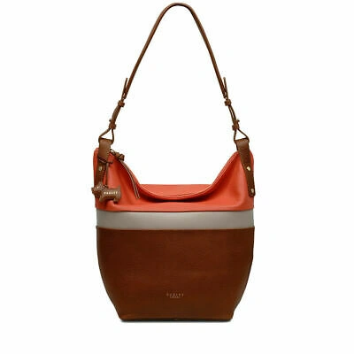 Pre-owned Radley London Kensal Stripe Medium Zip-top Shoulder Bag Brown H1261216