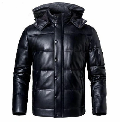 Pre-owned Claw Intl Mens Puffer Winterdown Handmade Warm Leather Jacket Real Lambskin Leather