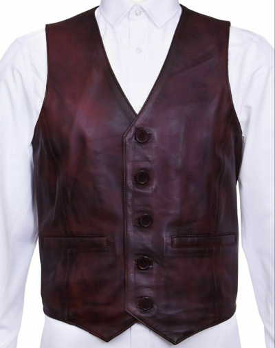 Pre-owned Claw Intl Mens Soft Brown Leather Waistcoat Classic Casual Formal Traditional Gilet Waistcoat