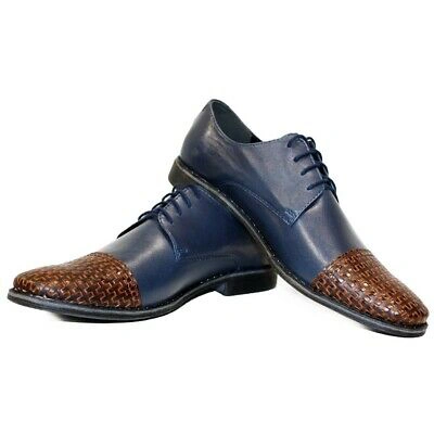 Pre-owned Peppeshoes Modello Wottero - Handmade Italian Navy Blue Oxfords Dress Shoes - Cowhide Smoot
