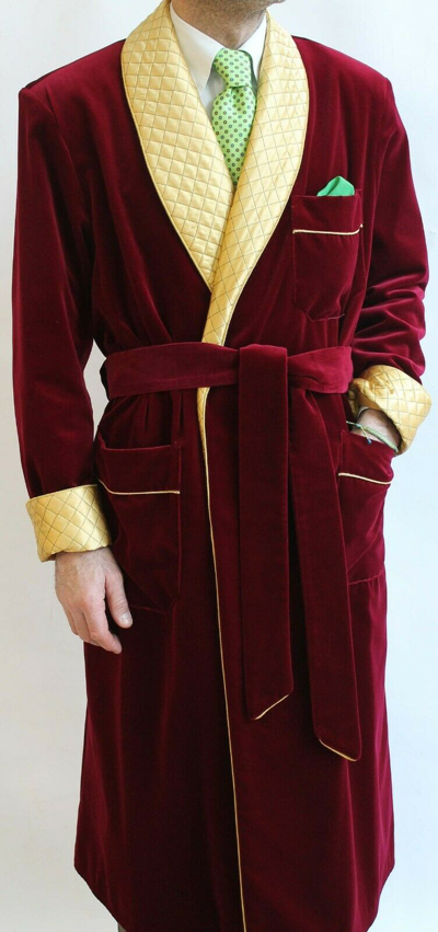 Pre-owned Cavalier Men Party Exclusive Designer Custom Made Maroon Velvet Smoking Jacket Bath Dressing Gown