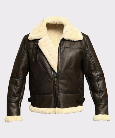 Pre-owned Artisan Bliss Men B3 Bomber Aviator Shearling Sheepskin Leather Winter Jacket