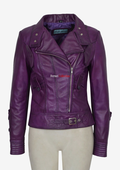 Pre-owned Tara Ladies Soft Leather Jacket 100% Real Leather Biker's ...