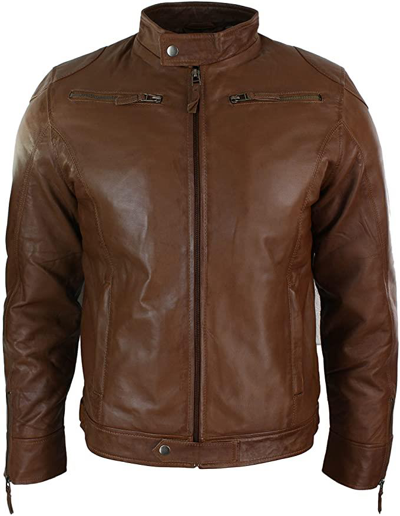 Pre-owned Aviatrix Mens Vintage Brown Wine Slim Fit Real Leather Jacket Biker Casual Clearance
