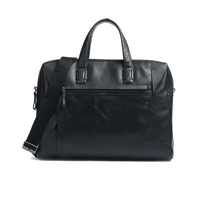 Pre-owned Piquadro Men Briefcase  Pan Ca4256s94 Black Leather Business Large Bag For Laptop