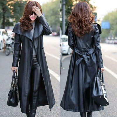 Pre-owned Kingdomleather Gothic Coat Overcoat Party Jacket Women Genuine Lambskin Leather Coat Trench 4