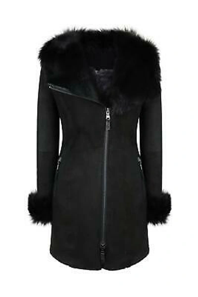 Pre-owned Infinity Leather Ladies 3/4 Genuine Sheepskin Coat Black Soft Suede Outer Fitted Merino
