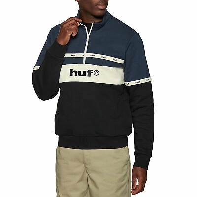 Pre-owned Huf Taped 1/4 Zip Mens Jacket Fleece - Black All Sizes