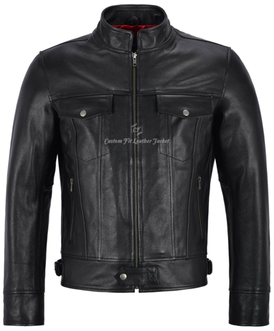 Pre-owned Smart Range Men's Leather Jackets Black Biker Classic Cowhide Motorcycle Style Trucker 1345