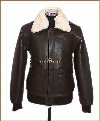 Pre-owned Harrington A2 Bomber Brown Mens Fur Colar Vintage Aviator Lambskin Leather Jacket