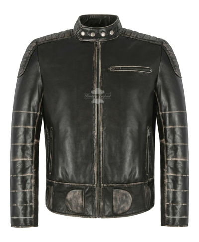 Pre-owned Smart Range Thunder Men's Jakcket Black Wax Biker Fashion Pre Distressed Real Leather Jacket