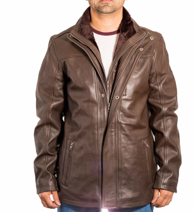 Pre-owned Leather Styles Men's Brown Safari Causal Winter Coat Detachable And Fleece Double Collar Zipped
