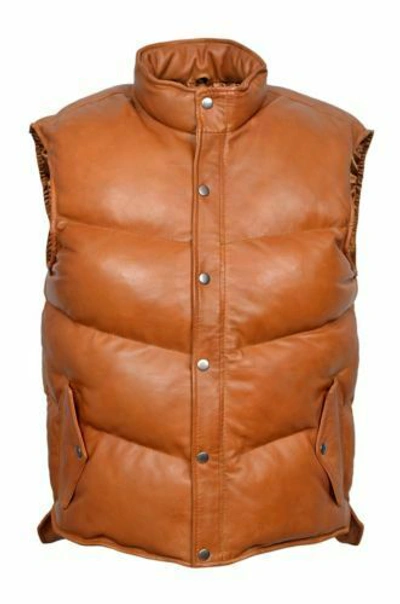 Pre-owned Claw Intl Men's Everest Puffer Black Down Sleeveless Genuine Leather Gilet Waistcoat Waistcoat