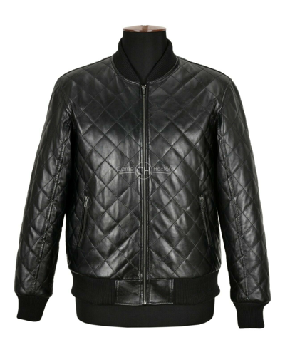 Pre-owned Smart Range Men's 70s Bomber Quilted Leather Jacket Black Street Inspired Retro Jacket