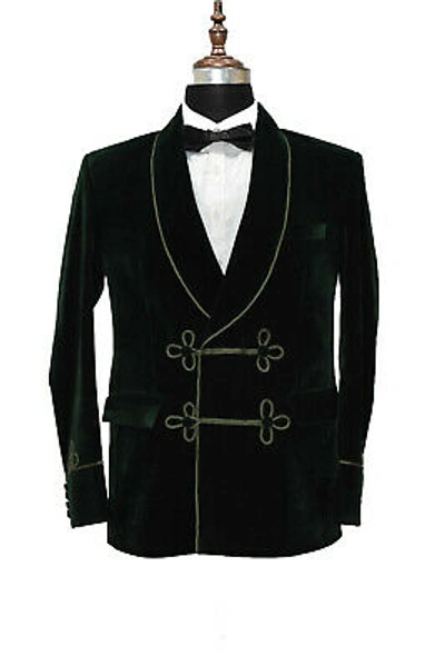 Pre-owned Handmade Men Green Smoking Jackets Elegant Luxury Designer Dinner Party Wear Blazers