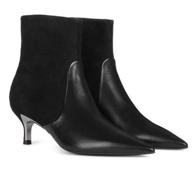 Pre-owned Furla Ladies Black Leather/suede Eva Ankle Boot Uk 4 Zip Bnwb Mid Stiletto Heel