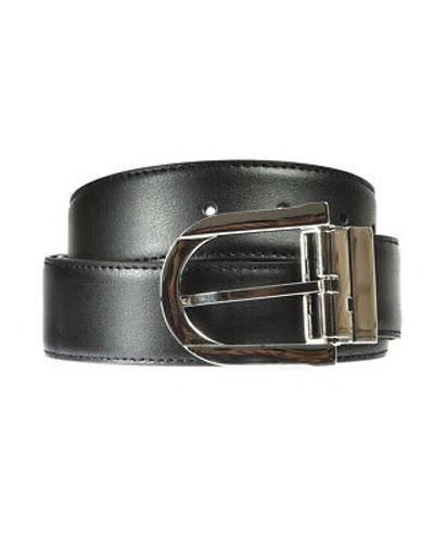 Pre-owned Zegna Belt Double Face Leather Italy Man Black Zpj45917 Ntm Sz. 110 Put Offer