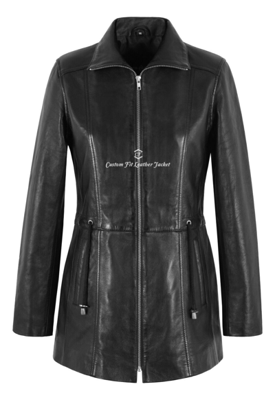 Pre-owned Carrie Ch Hoxton Women's Hip Length Leather Jacket Black Slim Fit Genuine Lambskin Casual Coat