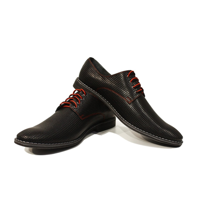 Pre-owned Peppeshoes Modello Como - Handmade Italian Black Oxfords Dress Shoes - Cowhide Embossed Lea