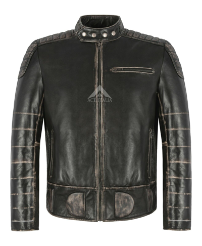 Pre-owned Smart Range Thunder Men's Jakcket Black Wax Biker Fashion Pre Distressed Real Leather Jacket