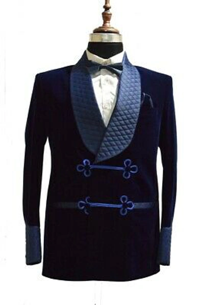 Pre-owned Handmade Men Navy Blue Smoking Jacket Designer Elegant Luxury Party Wear Blazers Uk