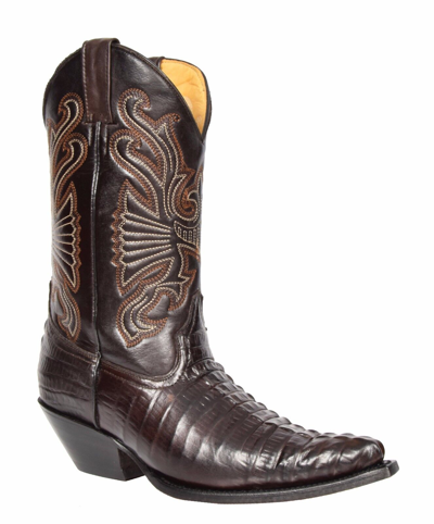 Pre-owned Grinders Mens Leather Cowboy Boots Brown Croc Slip On Pointed Toe Designer  Boots