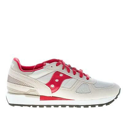Pre-owned Saucony Men Shoes Beige Tech Fabric And Suede Shadow Original Trainer Red