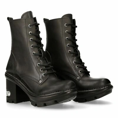 Pre-owned New Rock Ladies Rock Platform Heel Boots Plain Metal Military Punk Goth Newtyre07x-s1