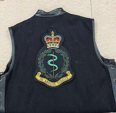 Pre-owned Hot Leathers Royal Army Medical Corps Embroidered Denim And Leather Sleeveless Summer Waistcoat