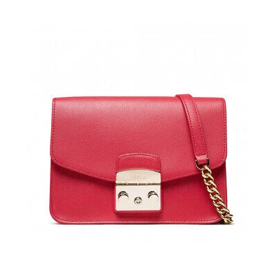 Pre-owned Furla Woman Crossbody Bag  Metropolis S Ruby In Red Leather With Shoulder Chain