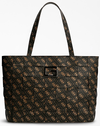 Pre-owned Guess Hwsg8135230 Liberty City Womens 4g Logo Tote Bag In Brown