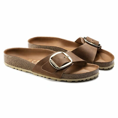 Pre-owned Birkenstock Madrid Big Buckle Maxi Buckle Cognac Natural Leather