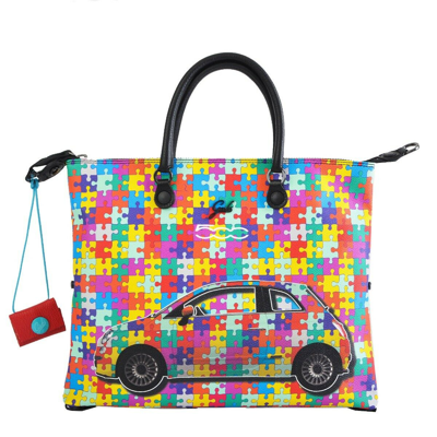 Pre-owned Gabs Women's Handbag 500 Convertible Shopper Bag G3 M Fiat Puzzle 100% Leather