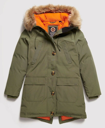 Pre-owned Superdry Rookie Down Parka Olive 10, Rrp £160.00