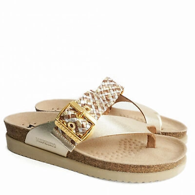 Pre-owned Mephisto Heike Twist Vega Leather Gold Flip-flops With Buckle For Women