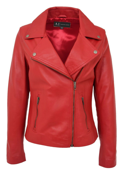 Pre-owned Style Womens Genuine Red Leather Biker Jacket Latest Designer  Zip Fasten Coat