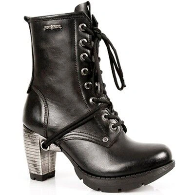 Pre-owned New Rock Newrock Rock Womens Boots Style M.tr001 S1 Black Steel Heels
