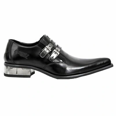 Pre-owned New Rock Rock M-2246-s14 Newman Shoes Black Leather Buckle Steel Heel