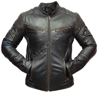 Pre-owned Branded Mens Vintage Biker Style Motorcycle Cafe Racer Distressed Leather Jacket